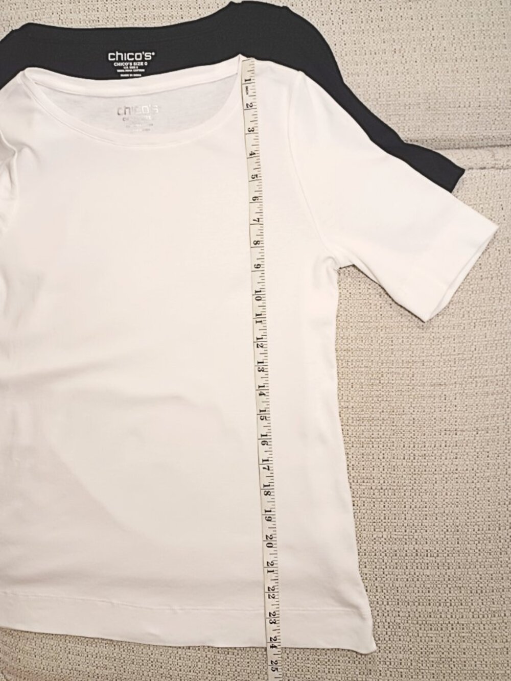 2 Chico's Pima Cotton Elbow Sleeve Tees Solid White Solid Black - Picture 8 of 9